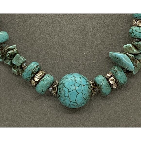 Fashion Painted Stone Bead 16” Necklace Handcrafted Turquoise Colored Howlite - Picture 11 of 12